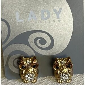 Lady Collection Owl Post Earrings New With Tags Gold Tone Rhinestone